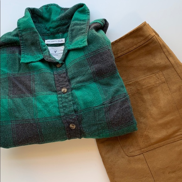 Faux Suede Double Pocket Zip Up Camel Brown Skirt - Picture 1 of 6